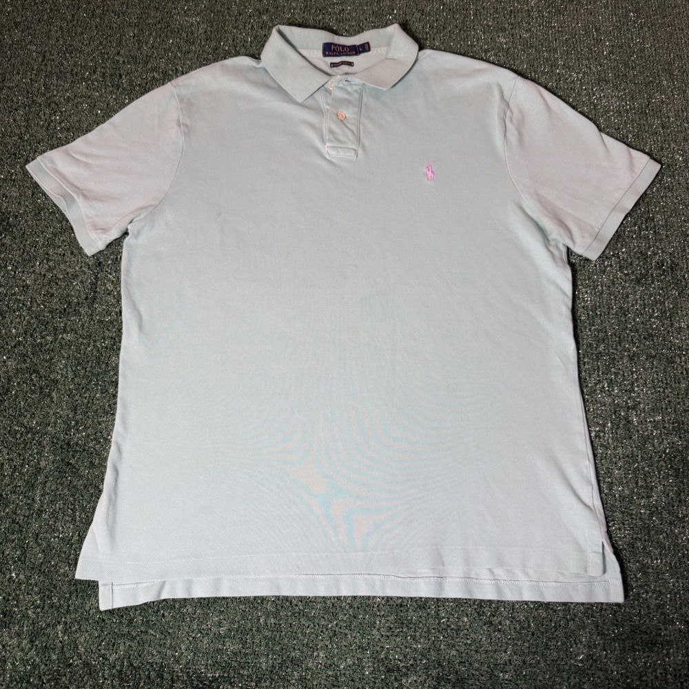 Polo Ralph Lauren Mens Custom Slim Fit Pique Polo Shirt Mint Green Pink Pony L